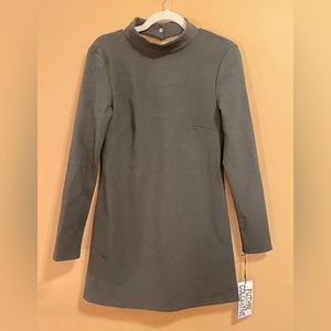 LONG SLEEVE MOCK NECK, OPEN-BACK A-LINE MINI